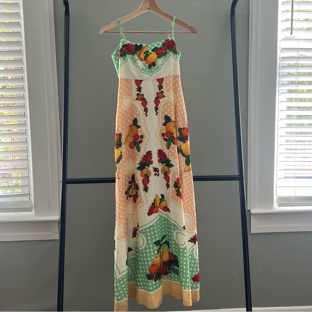 Caroline Constas Multicolor Fruit Print Maxi Dress